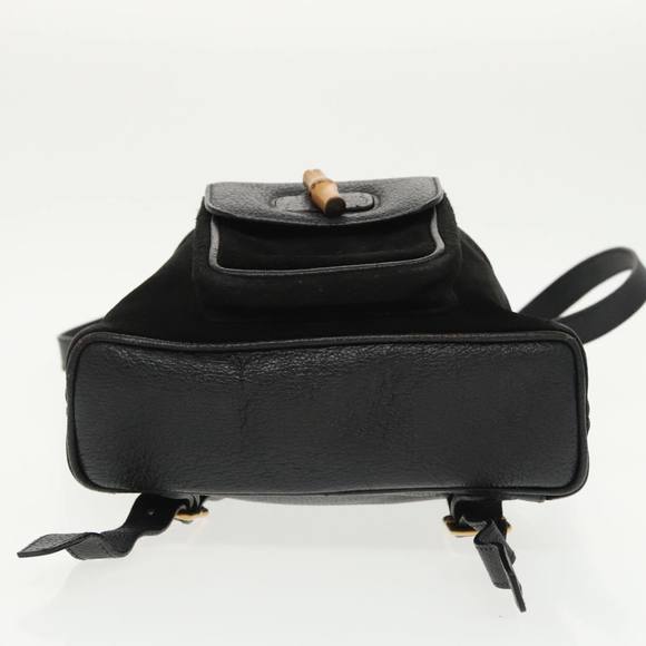 GUCCI Bamboo Backpack Suede Black Gold 003 1705 0030 Auth ep6590 - Picture 13 of 16